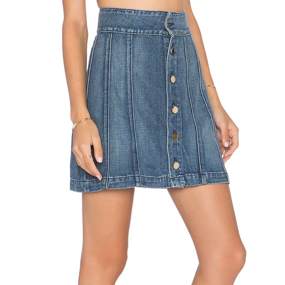 Frame Denim Le Panel Denim Mini Skirt - Blue - Size 25